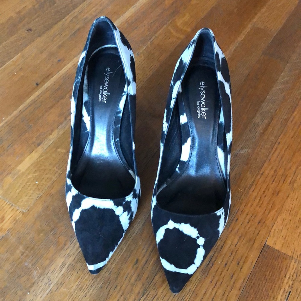 Elyse Walker Tie dye black and gray high heel shoes sz 6